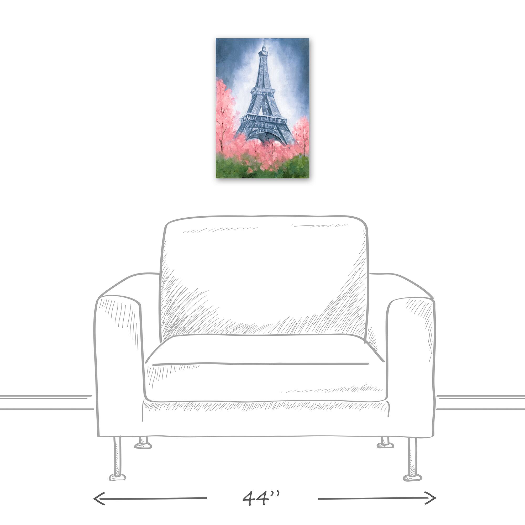 Eiffel Tower & Pink Foliage Canvas Wall Art